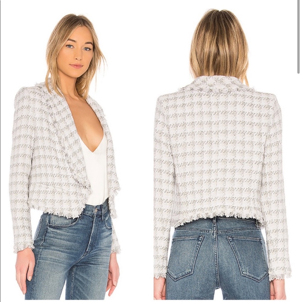 IRO Quiwill Blazer Jacket White & Silver Open Front Plaid